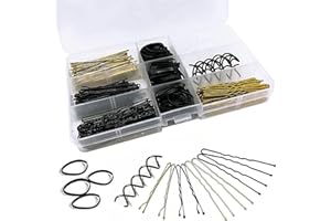 BODIIWULIU 100 Pcs Horquillas para el Pelo Negras y Doradas, 100 Pcs Clips con Forma de U y Gomas Pequeñas para el Pelo con Caja de Almacenaje,2 Estilos de Horquillas para Mujeres y Chicas, Para Bodas