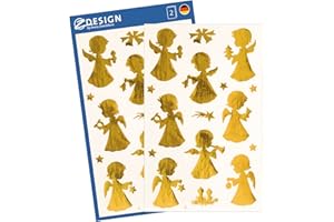 AVERY Zweckform 32 naklejki na Boże Narodzenie, złote anioły, gwiazdki (Made in Germany, naklejki bożonarodzeniowe, efekt złota, samoprzylepna dekoracja bożonarodzeniowa na karty, prezenty), 2 arkusze