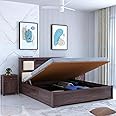Ganpati Arts Solid Sheesham Wood Maharaja Queen Size Bed with Headboard and Hydraulic Storage Wooden Double Bed Palang for Bedroom Home (Walnut Finish)