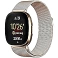 S-Color Stainless Band Compatible with Fitbit Versa 3/Fitbit Sense Women Men, Stainless Steel Mesh Loop Replacement Bracelet Magnet Wristband Strap for Fitbit Versa 3/Sense Smartwatch (Rose Gold)