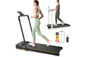 UREVO 2.5HP Smart Walking Pad with APP Control, 2 in 1 Double Shock Absorbent Foldable Treadmill with Remote Control & LED Display, 1-10 km/h Under Desk Treadmill for Home Office