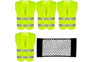 Zokaboc 4 Pack Hi Vis Vest, High Visibility Safety Vest for Men, Women, 2 Reflective Strips Hi Viz Jacket for Traffic Work, Car Breakdown, Running, Construction, Neon Yellow/Green Color, Unisex
