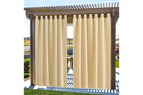 Lot de 2 rideaux d'extérieur résistants aux intempéries - Rideaux imperméables et protection solaire - Tonnelle avec fermeture - Rideaux d'extérieur opaques - 132 x 215 cm - Pour terrasse, jardin et