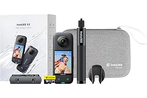 Insta360 X3 360 Degree Action Camera STARTER Kit inc: Case + 70cm Invisible Selfie Stick + Extra Battery + Lens Cap + 64GB