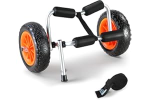 VEVOR Chariot de Kayak 113 kg Chariot Transport Canoë Pliable avec Roues Pleines 25,4 cm Pied de Support Antidérapant et Sangle d'Arrimage pour Kayaks Canoës Planches à Pagaie Tapis Flottants Bateaux