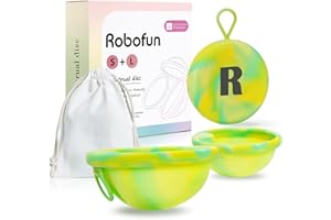 ROBOFUN Disco Menstrual, 2 Piezas (S+L) – Copa Menstrual Reutilizable de Silicona Médica 100% para Todas los Períodos Menstruales, Sin Peligro para el Deporte y la Natación - Verde