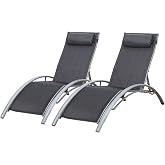 Transat Extérieur Galapagos - Lot De 2 - Textilène Vert, Structure Blanche - Dossier Inclinable Multi-positions