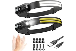 Sogdeco Head Torch Rechargeable 2-Pack, 2000 Lumen Super Bright 270° Wide Beam LED Headtorch, 8 Light Modes, Motion Sensor, Long Runtime, Waterproof Lightweight Headlamp for Running Camping Fishing