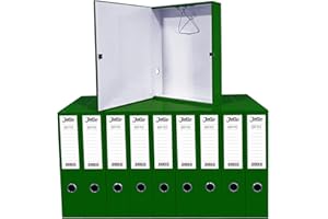 JOTIE Foolscap Box Files Pack of 10 Folders for Paperwork A4 Document Organiser 75mm Spine File Box Folder Glossy Cover Metal Lockspring Clip & Improved Lid Clip [Dark Green]
