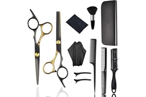 AUSYIWI Tijeras de Peluquería, Tijeras Pelo con Capa de Barbero y Peine de Maquinilla de Afeitar, Clips, para Cortar,Para Hombre Y Mujer Niño Canina Casa