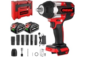ONEVAN Cordless Impact Driver - Electric Wrench, 520w Power Brushless Motor 1000 N.m Max Torque, 3 Speed Forward and 2 Reverse Electric Impact Driver