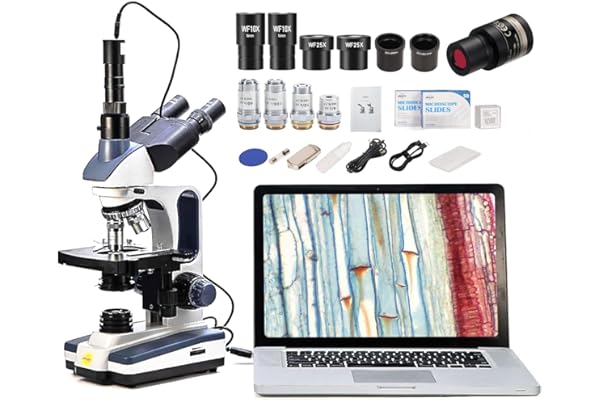 SWIFT Microscope composé trinoculaire SW350T, grossissement 40X-2500X, tête Siedentopf, Niveau de Recherche, scène mécanique à Deux Couches, Appareil Photo et Logiciel 1,3 MP, Compatible Windows et…