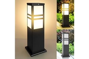 KINGWEI Farolas jardín exterior 16w Baliza de metal utiliza bombilla E27 3000k balizas exterior jardin de luz 60cm es adecuado Para jardines al aire libre, césped, pasillos, terrazas (negro)
