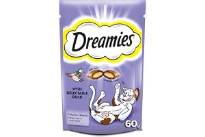 Dreamies Cat Treats with Delectable Duck, 60g Cat Treats, Crunchy on the Outside, Soft on the Inside Duck Cat Treat