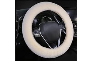 TSLBW 38 cm Fluffy Steering Wheel Cover, Universal Soft Furry Car Steering Wheel Cover, Winter Warm Car Decoration for Women&Car Lovers for Car, Truck, SUV (Beige)