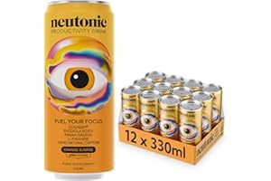 Neutonic Nootropic Productivity Energy Drink | Orange Sunrise 12 Cans | 120mg Natural Caffeine, Zero Sugar | Support Energy, Mental Performance, Cognitive Function | Support Focus, Brain Health