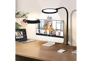 QINER 75cm LED Desk Lamp with Clamp, Eye Protection Clip Lights with 8.4 IN/21cm Head Diameter, Removable Sunshade Touch Control 25 Lighting Effect Modes,Office Workbench Drafting Craft Live Streaming