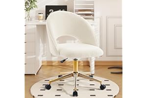 ‎HELLOVE Hellove Bürostuhl mit goldenem Gestell, Schreibtischstuhl, Schminktischstuhl aus Sherpa, 360°Drehstuhl Höhenverstellba 135 kg belastbar für Wohnzimmer,Schminkzimmer,Schlafzimmer, Weiß