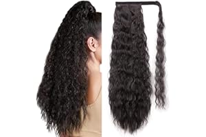 JessLab Postiches Queues de Cheval, 61cm Curly Synthétique Vague de Maïs Postiches Naturels Résistant à la Chaleur Ponytail Wrap Pony Wig avec Pâte Magique pour Femme Fille