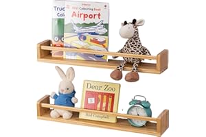 Gieanoo Nursery book shelf, Set of 2 Floating Shelves Solid Natural Wood 60cm bookshelf kids room Wall Mounted baby floating book shelves Wall decor for Children's Room,Bathroom,Kitchen