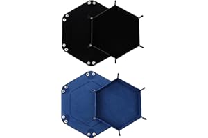 DELALO Pack of 2 Foldable Dice Boards, Double-Sided Dice Board, Velvet Foldable Dice Tray, Hexagon Dice Plate, Leather Dice Boards for RPG DND Dragons Dice Games (Blue - Black)