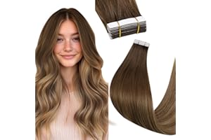 ‎HETTO Hetto Remy Real Hair Tape-In Extensions, Ombre Medium Brown to Light Brown and Darkest Blonde, No. 6/8/14, 60 cm, 50 g