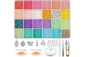 SHJOEE 19200pcs Kit de inicio de cuentas de vidrio 2mm Abalorios para Hacer Pulseras 24 Colores Cuentas de Colores para Los niños Mini Cuentas y Abalorios Cristal para DIY Pulseras Collares Bisutería