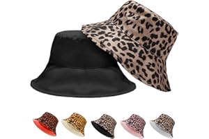 LUKIUP Chapeau de Pêche Réversible Imprimé Léopard Seau Chapeau de Soleil Pliable pour Femmes et Hommes Chapeau De Soleil D'Été Vacances, Randonnée, Camping, Plage, Shopping