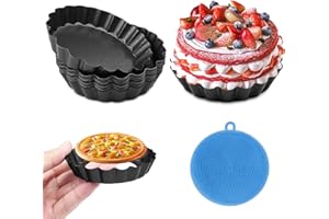 Fousenuk 10 Pezzi Stampo Crostata 10cm, Teglia Crostata in Acciaio al Carbonio con Fondo Amovibile Stampi per Crostatine con Bordo Scanalato, Formine per Crostatine Nero per Quiche, Pasticci