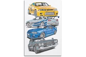 Hellove JDM Poster de voiture de sport avec horizon Fast And Furious - Impression sur toile murale moderne pour chambre à coucher - 20 x 30 cm