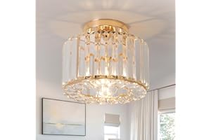 Hudi Fyier Modern Crystals Ceiling Lighting Fixtures, Gold Small Ceiling Lamp, Semi Flush Mount Ceiling Light for Kitchen Hallway Dining Rooms Living Rooms