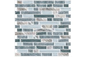 Yipscazo Stick on Tiles for Kitchen, Self-Adhesive Tiles Peel and Stick Backsplash Wall Tile for Bathroom, RV in Green & Gray (10 Sheets 30cm x 30cm)