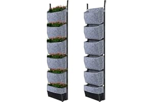 Gecheer Hanging Planting Bags with 6 Pockets Vertical Gardening Flower Pots Planter Hanging Wall Garden Planting Bags Breathable Wall Planter Growing Bags 42 x 12 Inch