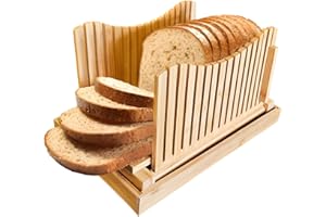 ABN FINEST Bamboo Bread Slicer for Homemade Bread with Crumb Catcher - Wooden Bread Cutting Board Guide for Home Use with Adjustable Thickness - Loaf Cutter - Foldable Compact