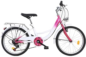 Fetcoi 20 pulgadas 6 velocidades Niños Bicicletas Para Adolescentes, Con Luz, Bicicleta Para Niños Para 12-16 años, Bicicletas Niños (Rosa + Blanco)