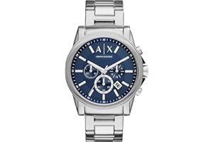 Armani Exchange Reloj Hombre, Movimiento cronógrafo de cuarzo, 45mm Caja de acero con correa de piel, AX2098, Gris
