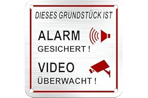 ‎SINMAO SINMAO Schild Dieses Grundstück ist Videoüberwacht 10x10cm Aufkleber Aluminium Gebürst, Alarm Gesichert Sticker x1Stück