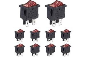 VEXUNGA Interruptor Basculante ON/OFF Interruptores 4Pines 2Posiciones Interuptor Coche Pequeño Electronica 6A 250V 10A 125V Luz Rojo para Auto Barcos (Paquete de 10)
