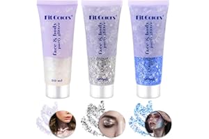 Bowasin Body Glitter Gel Schminke Karneval Glitzer Gesicht Glitzer Gel Glitzer für Gesicht Haare Lippen Nägel Make Up Kosmetik Festival Party Langanhaltend Funkelnd 3 Bottle 3 Farben