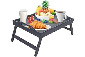 Mosii Grey Bamboo Bed Tray Table With Handles & Foldable Legs, Multipurpose Lap Tray & Standing Desk For Breakfast In Bed, Sofa, Eating, Platters, Working, Serving, Drawing, Laptop Stand & Snack Tray