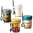PrimeWorld 350 ml Oats Container With Lids And Spoon set of 4 pcs Glass Mason Jars For Overnight Oats Leak Proof Container wi