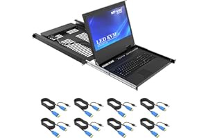 MT-VIKI 1U HDMI LCD KVM Konsole 8 Port mit 17.3'' LCD Monitor für 1HE 19'' 600-800mm Schrank Schublade Hotkey OSD mit 8xKabeln 1920X1080