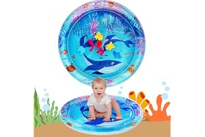 AYESY Mata Wodna dla Niemowląt, Duża Nadmuchiwana Mata Wodna na Tummy Time, Nietoksyczna Mata Wodna dla Niemowląt i Dzieci, Sensoryczne Odkrywanie dla Dzieci w Wieku 3 do 24 Miesięcy, 66x66cm