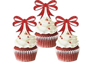 MOITKPTT 24pcs Christmas Santa Baby Cupcake Toppers, Christmas Hat Cupake toppers First Christmas Cake Decorations for Christmas Baby Shower Birthday Party Supplies (Bow)