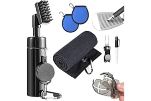Homvvi Golf Club Cleaning Kit - Golf Club Cleaner Brush, Golf Towel, Golf Ball Cleaner Pocket Pouch, Line Marker Stencil with Pen, Divot Repair Tool, Groove Sharpener, 8-Piece Golf Accessories Set