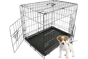 FoxHunter 24" 24 Inch Pet Dog Puppy Cat Training Cage Crate Carrier Metal Folding With TWO Doors and Tray Small Black New FH-PT02