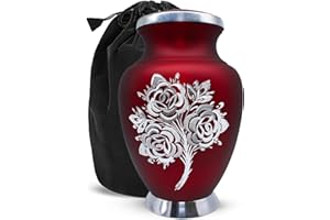 Solace Forever Red Rose Cremation Urn - Decorative Urns, Funeral Urns for Human Ashes Adult Female & Male - Adult Urns for Human Ashes Large With Velvet Bag - Honor Your Loved One with Ashes Urn Red