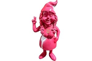 ‎SEWAS SEWAS Gartenzwerg - Zwergenfrau - Gartenzwergin - handbemalt und wetterfest - hochwertiges Kunstharz - moderner Zwerg - lustiger Garden GNOME - Rosa/Weiss/Pink/Gold Spray