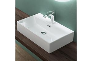 MAIMAI Mai & Mai Lavabo da Appoggio 60x36x13cm, Lavabo Bagno Sospeso Lavandino Bagno Brüssel206 in Ceramica con Nano Rivestimenti inclusi, Bianco