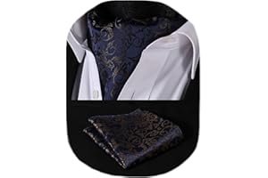 HISDERN Ascot Homme et Pochette Ensemble Paisley Fleuri Ascot pour Homme Élégant Foulard Homme Soie Mouchoir Cravate Ascot pour Formelle Mariage
